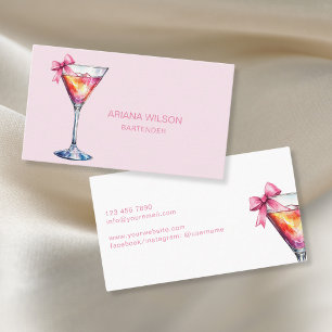 Modern Pink Bartender Cocktail Bow Bar Club Event  Business Card