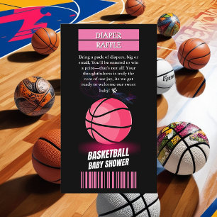 Modern Pink Basketball Ticket Ball Baby Shower Enclosure Card