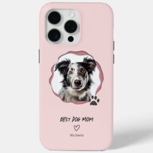Modern Pink Best Dog Mom Photo iPhone 15 Pro Max Case