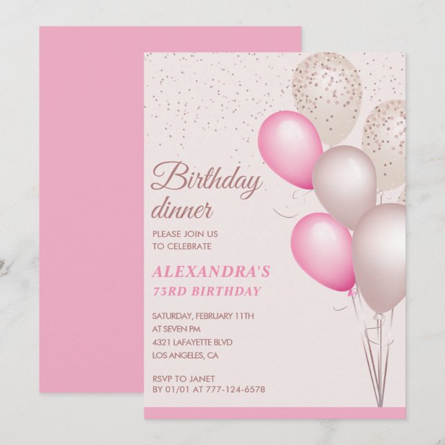 Modern Pink Birthday dinner 73rd birthday Invitation (Front/Back)