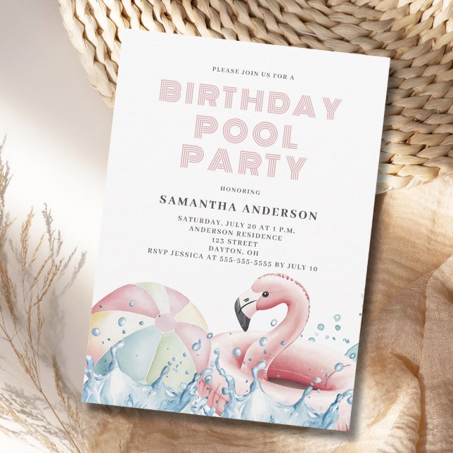 Modern Pink Birthday Pool Party  Invitation (Creator Uploaded)