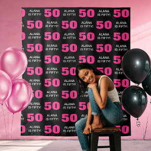 Modern Pink Black 50th Birthday Party Step Repeat Tapestry