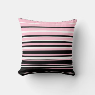 Modern Pink, Black and White Stripes Cushion