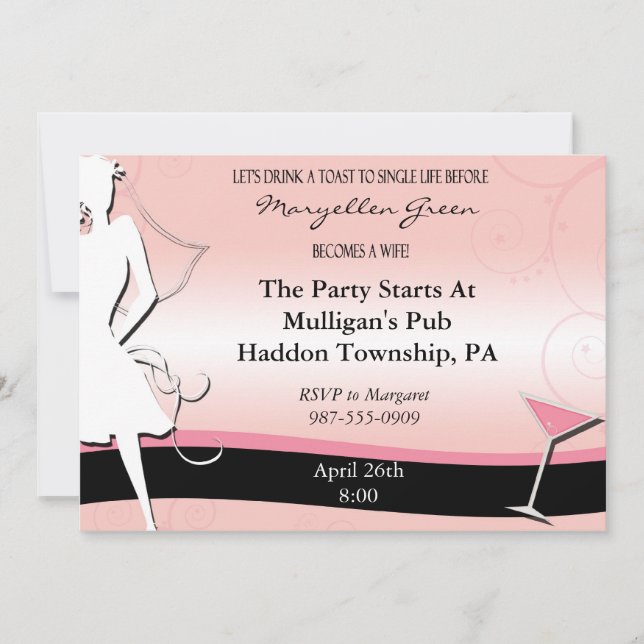 Modern Pink & Black Bachelorette Party Invitation (Front)