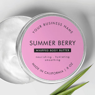 Modern Pink & Black Body Butter Cosmetic Jar Lid Classic Round Sticker