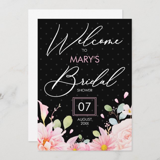 Modern pink black bridal shower party budget invit invitation (Front/Back)
