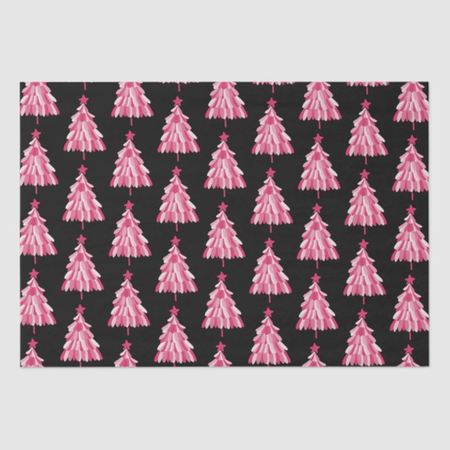 Modern Pink Black Christmas Tree Pattern Tissue Paper (Front)