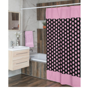 Modern Pink Black Dots Shower Curtain