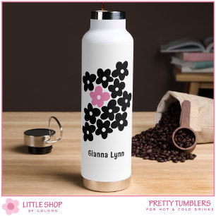 Modern Pink Black Floral Water Bottle