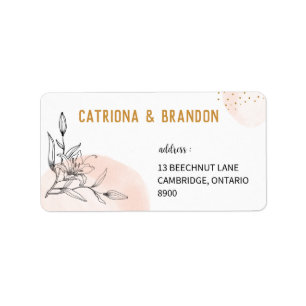 Modern Pink & Black Flower Gold Dots Return Addres Label