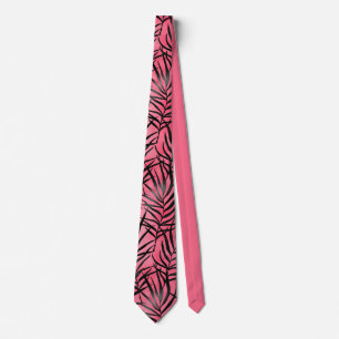 Modern Pink Black Foliage Pattern Stylish Tie