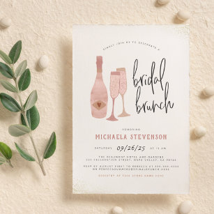 Modern Pink Black & Gold Champagne Bridal Brunch Invitation