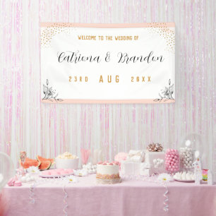 Modern Pink & Black Gold Dots Wedding Banner
