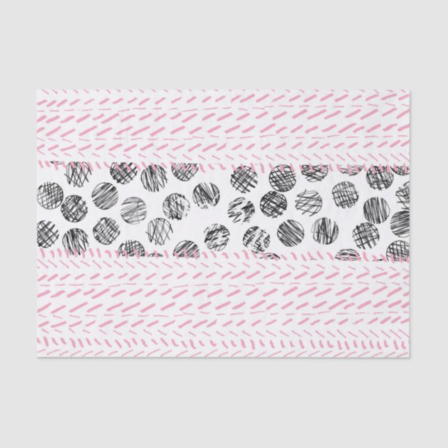 Modern pink black hand drawn dots brushstrokes tissue paper (Front)
