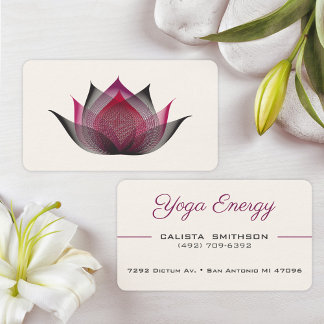 Modern Pink Black Lotus Flower Elegant Unique Yoga Business Card