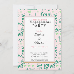 Modern Pink & Black Love Engagement Party Invitation