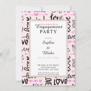 Modern Pink & Black Love Engagement Party  Invitation