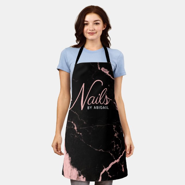 Modern Pink & Black Marble Nail Stylist Apron (Worn)