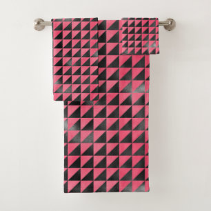 Modern Pink Black Metallic Shiny Geometric Pattern Bath Towel Set
