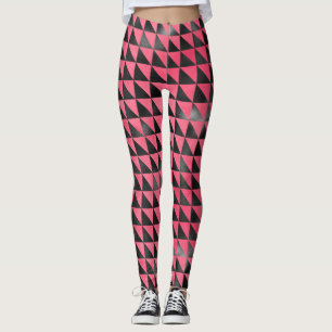 Modern Pink Black Metallic Shiny Geometric Yoga Leggings