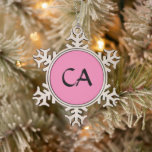 Modern Pink Black Monogram Initials Elegant Snowflake Pewter Christmas Ornament<br><div class="desc">Stylish, Unique,  Modern Hot Pink,  Light Pink Monogram Initials christmas ornament .Customise this cool,  classic initials logo design by changing colours and fonts.</div>