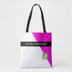 Modern Pink Black Monogrammed Tote Bag