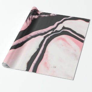 Modern Pink Black Painted Marble Pattern Wrapping Paper