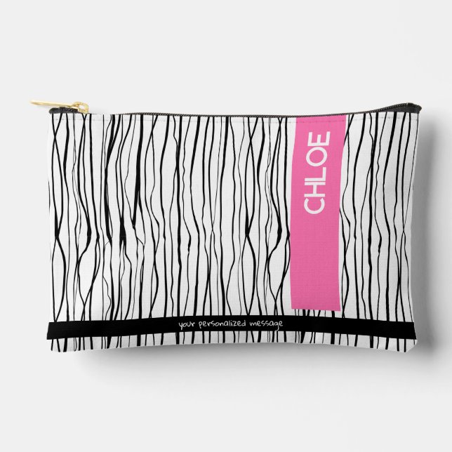 Modern Pink & Black Personalised  Accessory Pouch (Front)