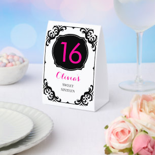 Modern Pink Black Sweet 16 Personalised