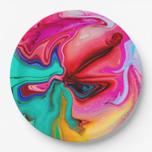 Modern Pink Blue Abstract Watercolor Paper Plate