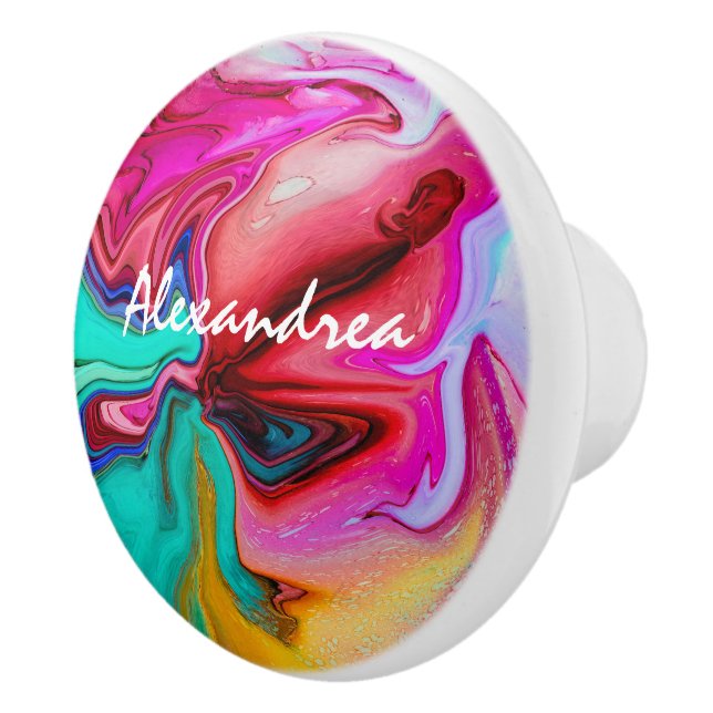Modern Pink Blue Abstract Watercolor Personalise  Ceramic Knob (Right)