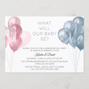 Modern Pink Blue Balloons Gender Reveal Party Invitation
