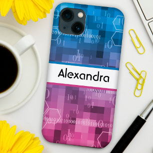 Modern pink & blue binary code custom iPhone 13 case