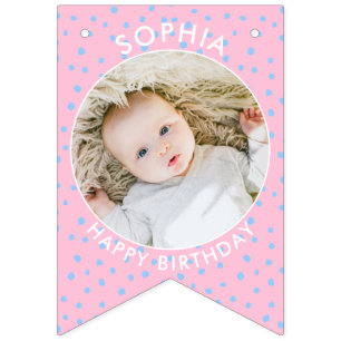 Modern Pink Blue Custom Kids birthday photo Bunting