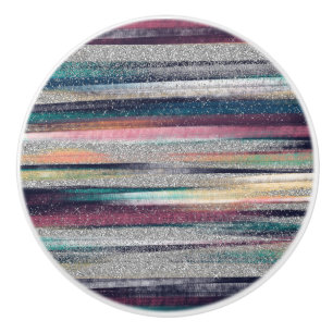 Modern Pink Blue Gold Glitter Brush Strokes Paint Ceramic Knob