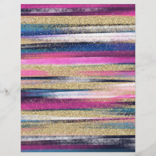 Modern Pink Blue Gold Glitter Brush Strokes Paint Custom Letterhead