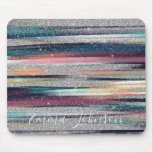 Modern Pink Blue Gold Glitter Brush Strokes Paint Mouse Pad