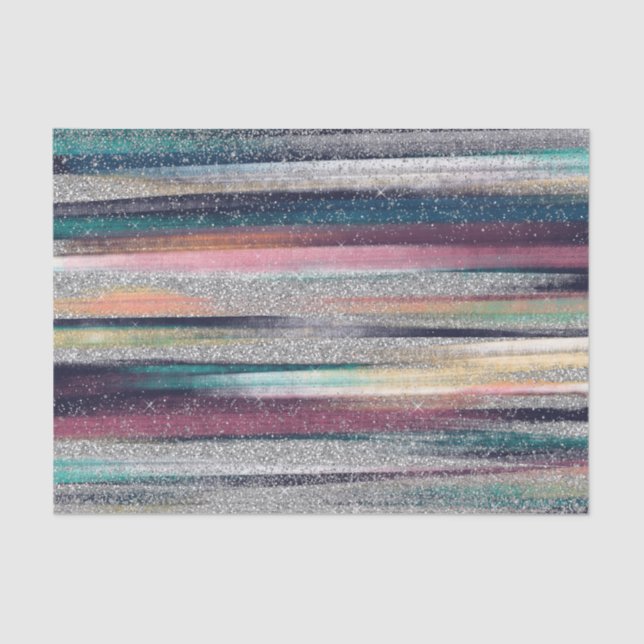 Modern Pink Blue Gold Glitter Brush Strokes Paint Tissue Paper (Front)