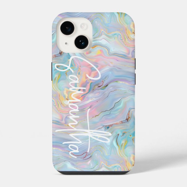 Modern Pink Blue Gold Marble Geode Swirl Pattern iPhone Case (Back)