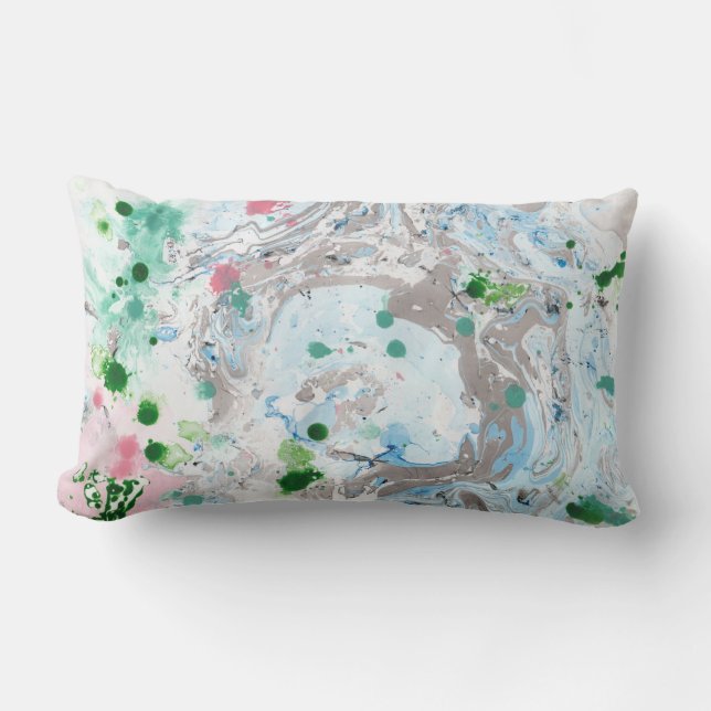 Modern Pink Blue Green White Colours Abstract Lumbar Cushion (Front)