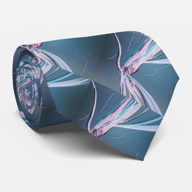 Modern pink blue grey black abstract pattern tie (Rolled)