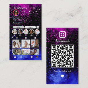 Modern Pink & Blue Instagram QR Code Social Media  Business Card
