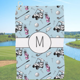 Modern Pink Blue Lady Golfer Cute Custom Initial Golf Towel