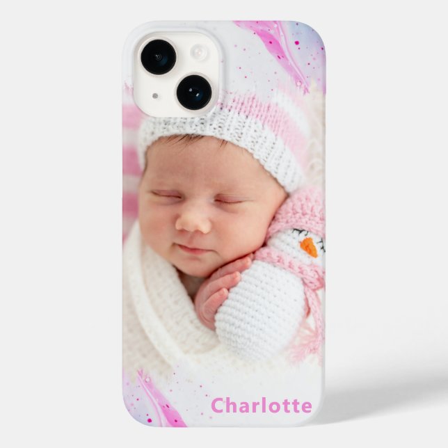 Modern Pink Blue Photo Cute Girly Personalised Case-Mate iPhone Case (Back)