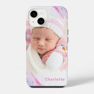 Modern Pink Blue Photo Cute Girly Personalised iPhone 14 Case