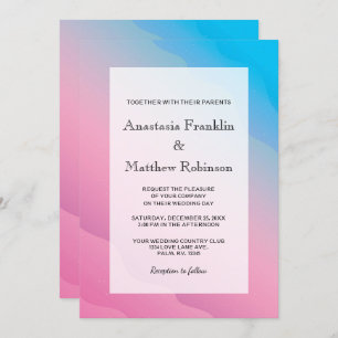 Modern Pink Blue Rainbow Wedding Invitation