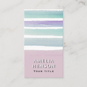 Modern Pink Blue Watercolor Stripes Business Card