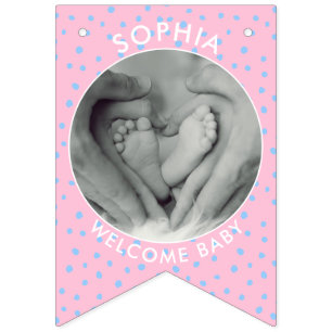 Modern Pink Blue Welcome Baby Newborn photo Bunting