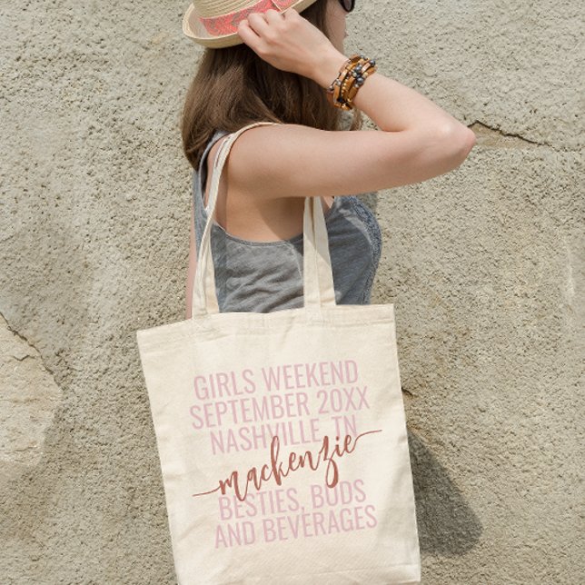 Modern Pink Blush Bachelorette Party Girls Getaway Tote Bag (Creator Uploaded)