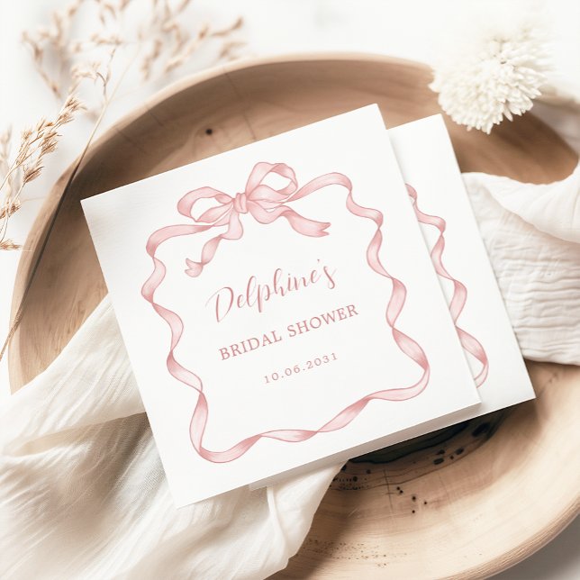 Modern Pink Blush Bow Ribbon Bridal Shower Napkin (Creator Uploaded)